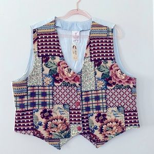 Vintage NWT 1990 patch floral vest 2X